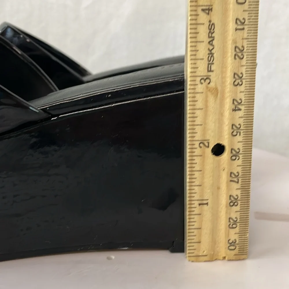 Rebecca‎ Minkoff Womens Sz 5.5M Jeanee Platform Slide Shoes Black Faux Leather